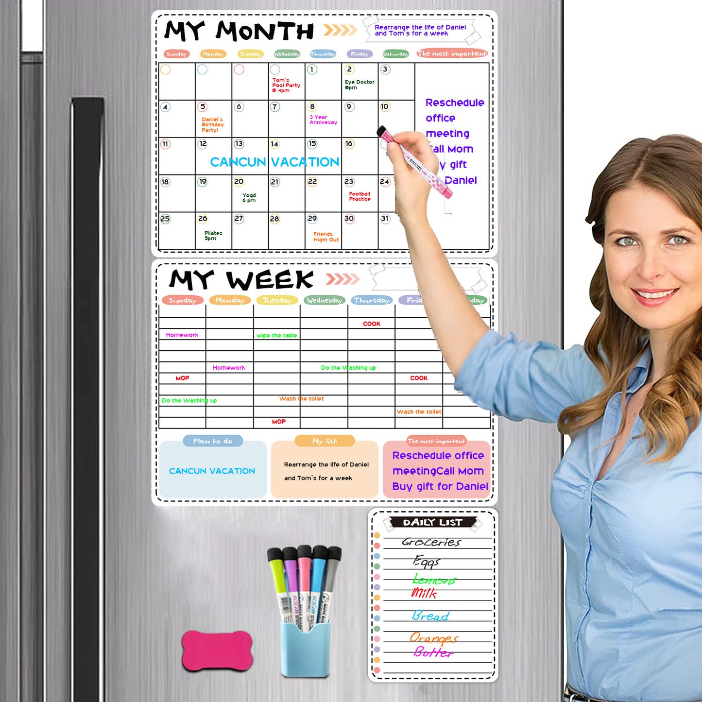 Weekly And Monthly Schedule Refrigerator Pasted With Magnetic Soft White Board